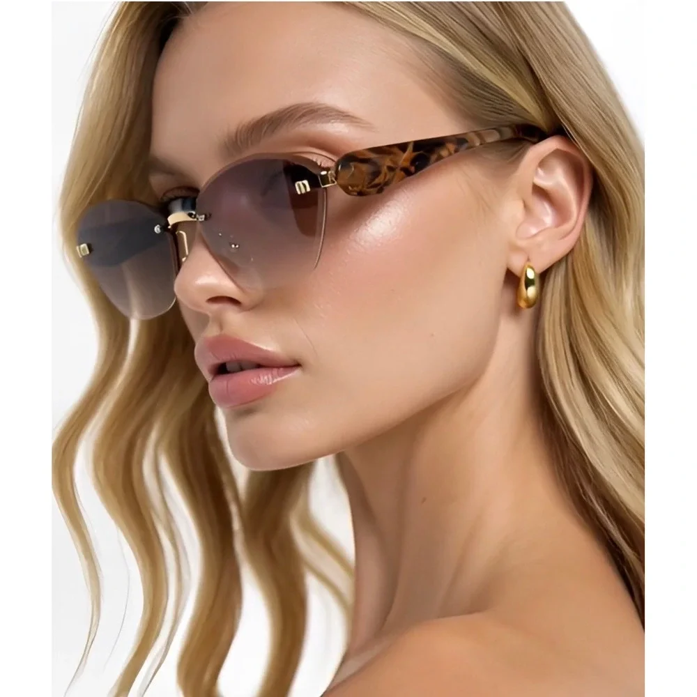 Rimless Cat Eye Sunglasses Gold Tortoise Gradient Lens Womens Modern Women 2026‎